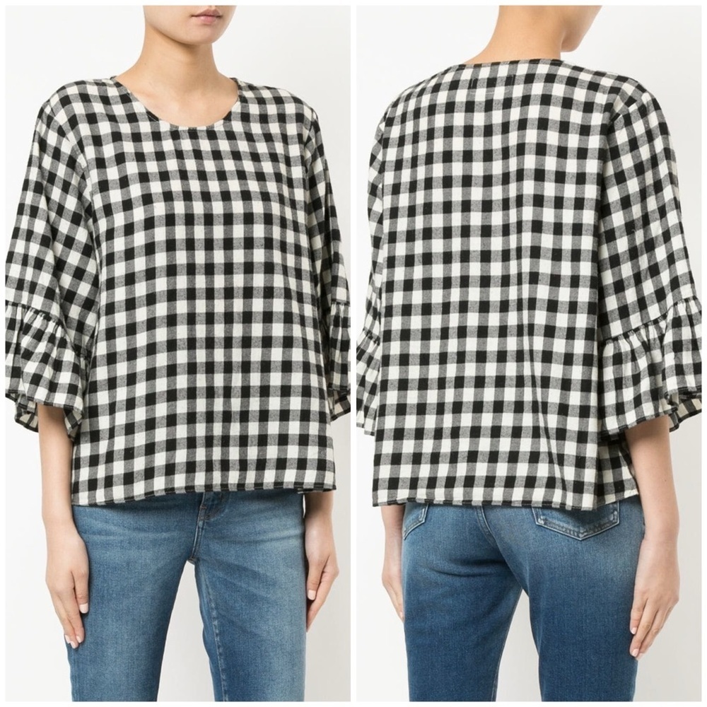 The Great Sweetie Checkered Ruffle Blouse in Black and White Gingham